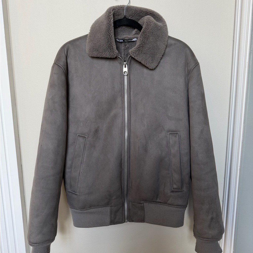 Men's Gray Zara Jacket with Shearling Collar